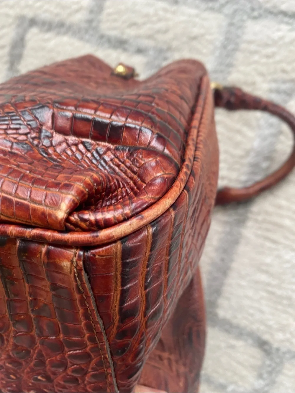 Brahmin Elisa Pecan Croc Embossed Melbourne Leather Handbag with Crossbody Strap - Picture 8 of 11